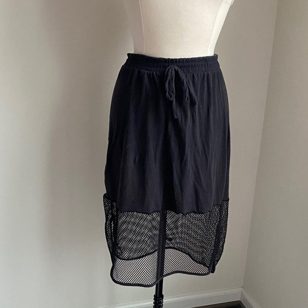 Mesh Midi Skirt Womens Sz Large Black Mesh Panel Elastic Waist